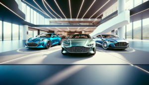 Modèles de voitures en A : Alpine A110 bleue, Audi A8 argentée, Aston Martin DB11 verte.